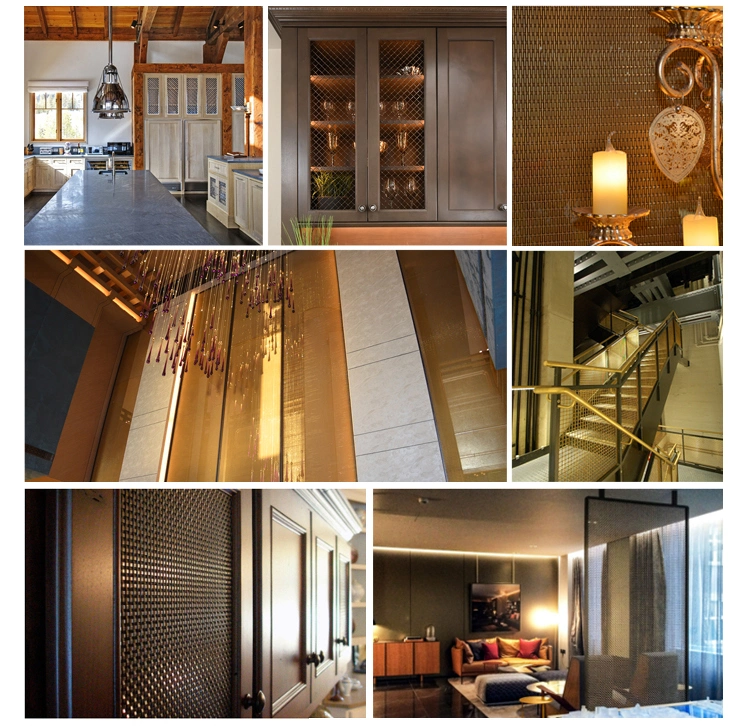 Malla de alambre plano de acero inoxidable crimpado decorativo para gabinetes de muebles 2