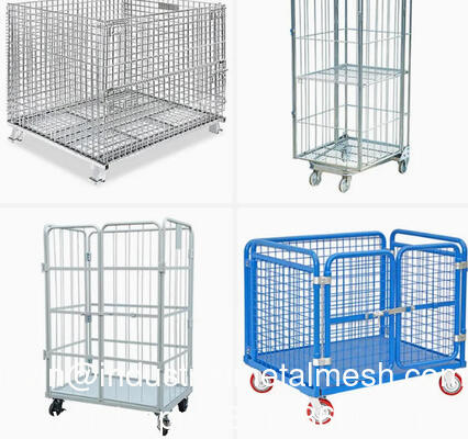 Stackable Collapsible Foldable Wire Mesh Iron Metal Trolley Steel Cage Pallet with Wheels