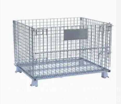 Contenedor de malla de alambre de trabajo pesado soldado de acero galvanizado doblado y plegable con cubierta superior